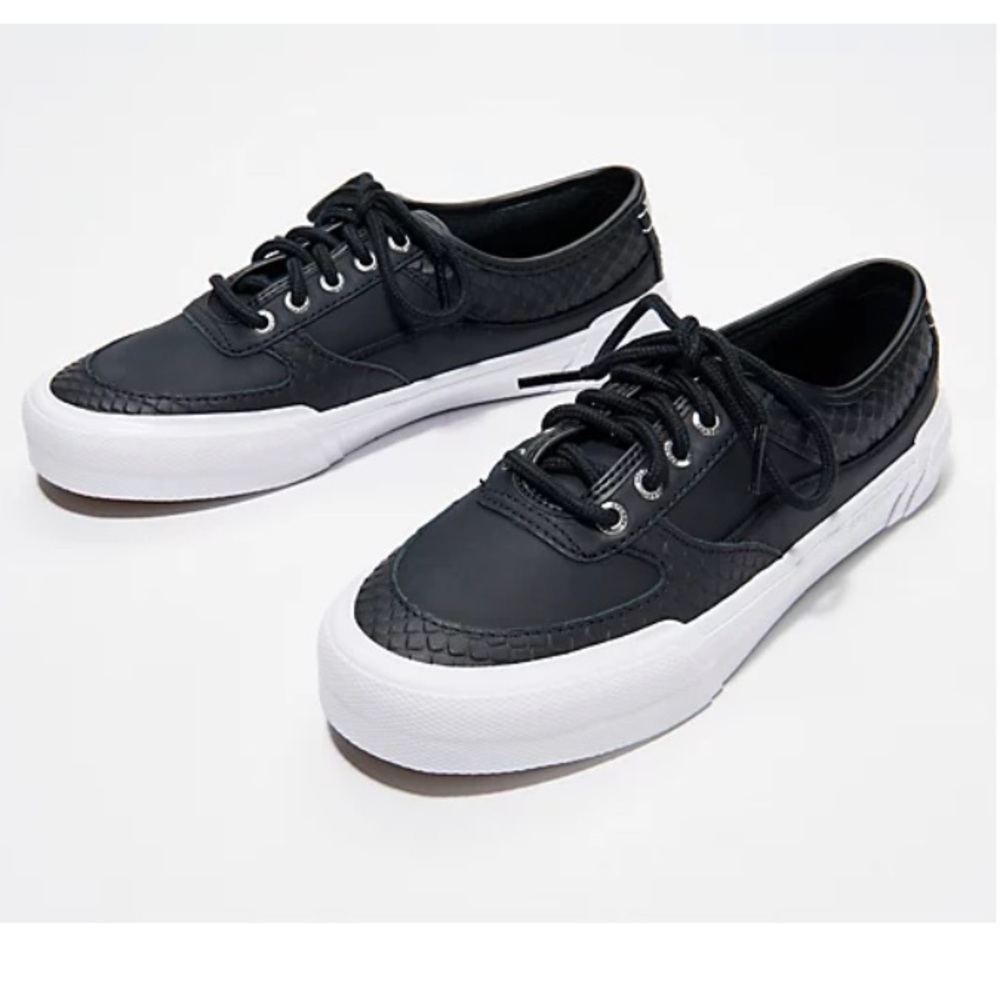 SPERRY Soletide Women's Metallic Snake Embossed Leather Sneakers in Black